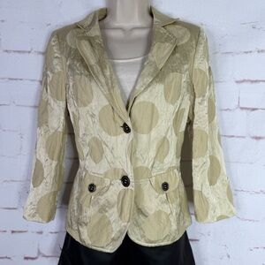 ALEXANDER 6 Celery Green Abstract Print Crinkle Safari Blazer Jacket Size 6